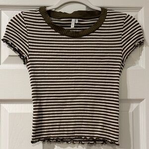 Olive and White Striped Ribbed Tee